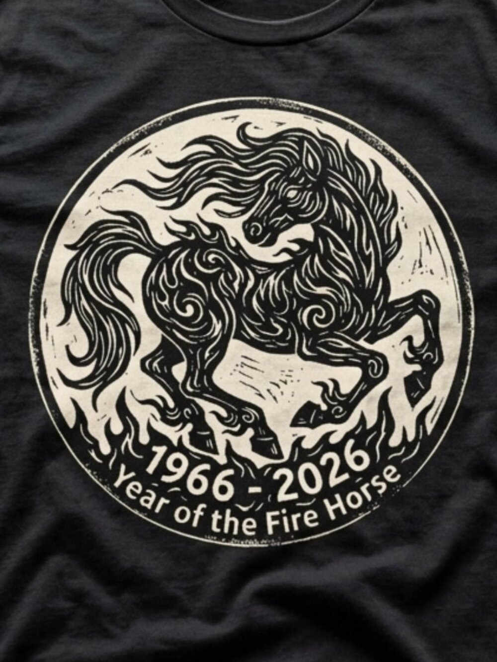 Year Of The Fire Horse 1966 2026 Vintage Chinese Zodiac Graphic Tee - Picture 2 of 2